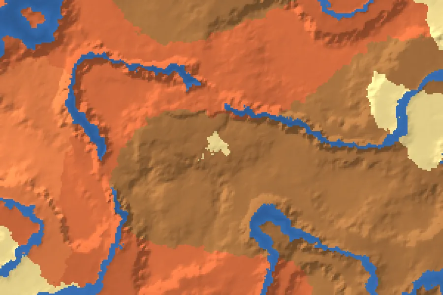 Biome map of the Pyramid in the Square seed around spawn, with nearby structures marked