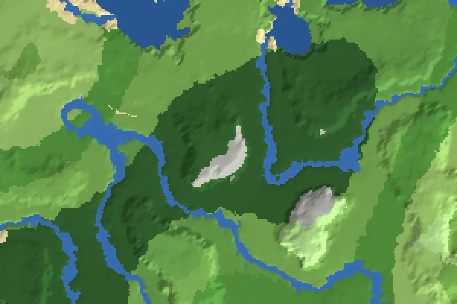 Biome map of the Inside the Pale Garden seed around spawn, with nearby structures marked
