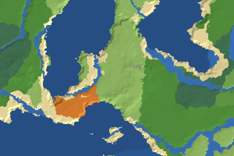 Biome map of the Chambers Under Spawn seed around spawn, with nearby structures marked