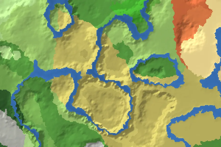 Biome map of the City Under Spawn seed around spawn, with nearby structures marked