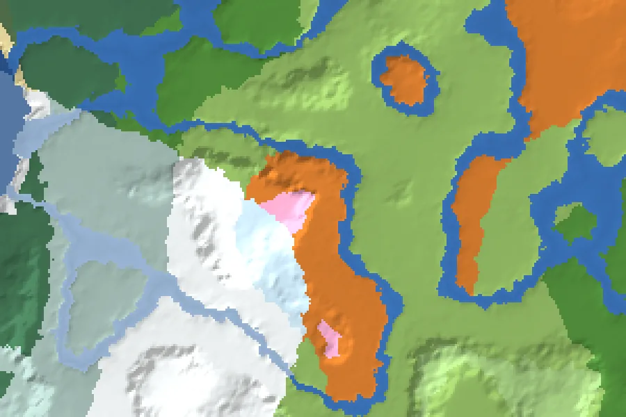 Biome map of the Three Seasons seed around spawn, with nearby structures marked