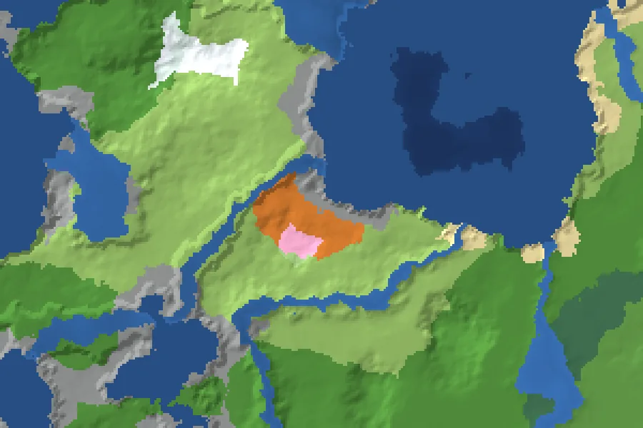 Biome map of the Autumn Cove seed around spawn, with nearby structures marked
