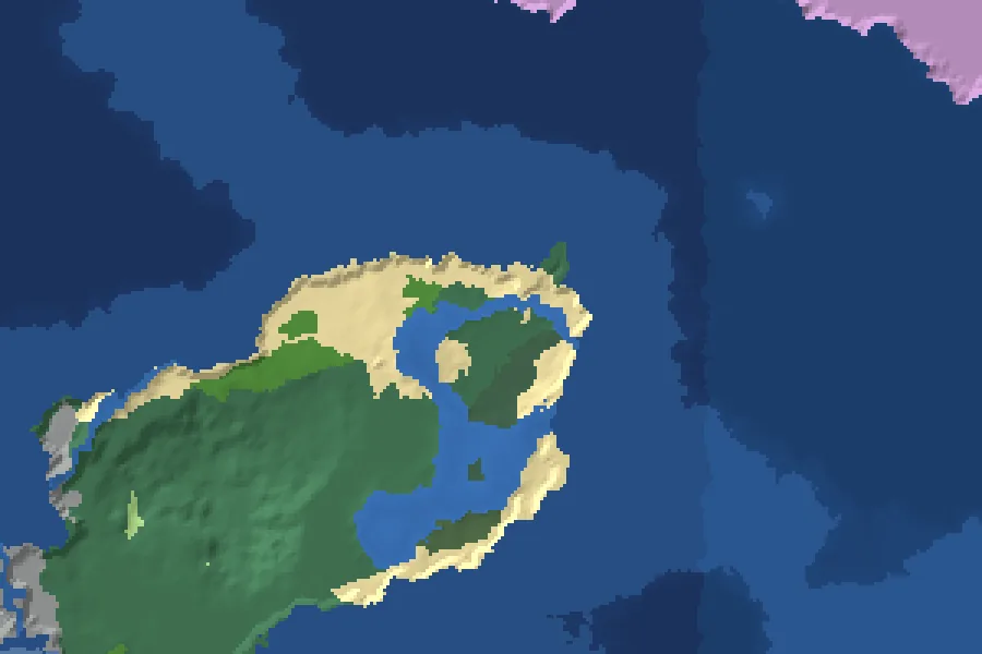 Biome map of the Short Way to the End seed around spawn, with nearby structures marked