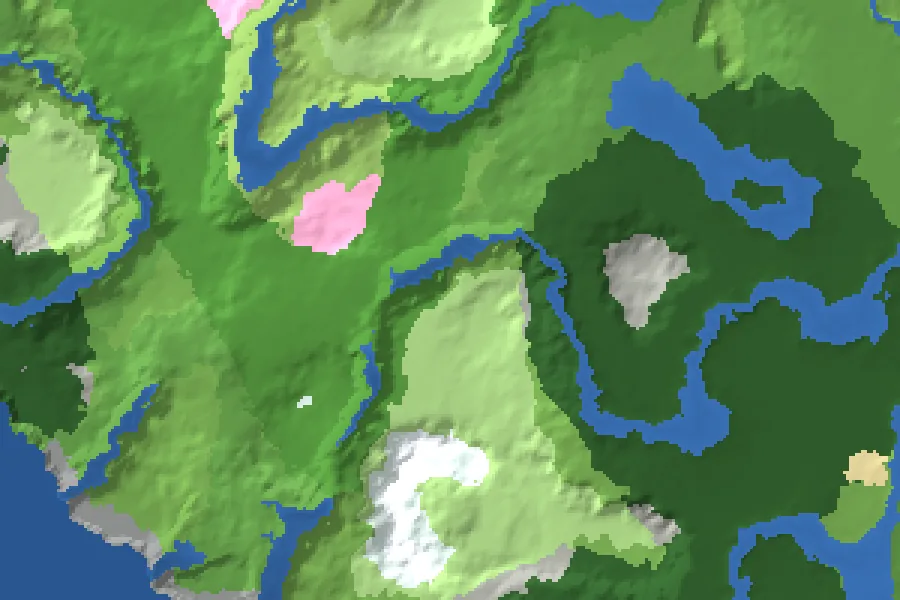 Biome map of the Meadow Over the Deep Dark seed around spawn, with nearby structures marked