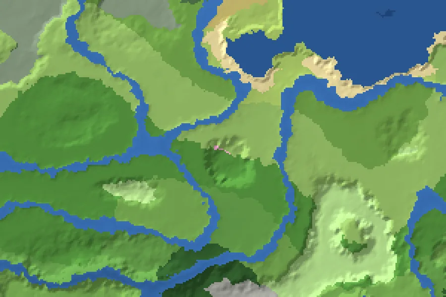 Biome map of the Cherry Plains seed around spawn, with nearby structures marked