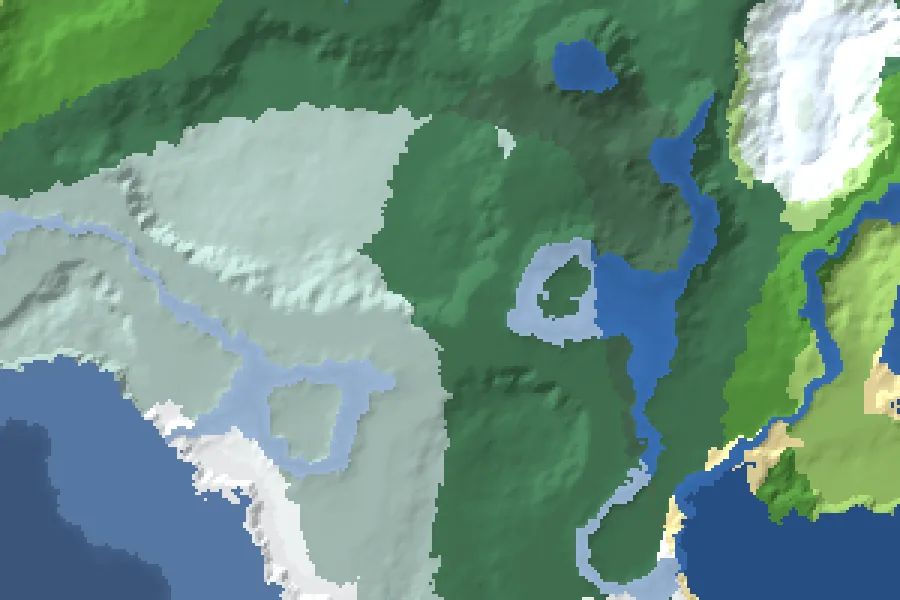 Biome map of the Taiga Triple seed around spawn, with nearby structures marked