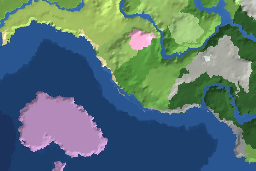 Biome map of the Rare Biome Coast seed around spawn, with nearby structures marked