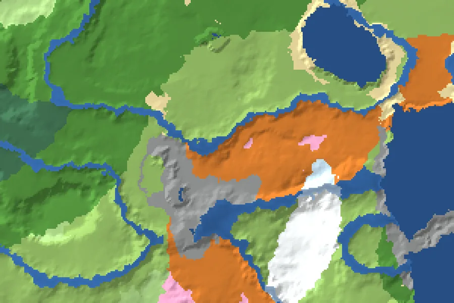 Biome map of the Twin Villages in Autumn seed around spawn, with nearby structures marked
